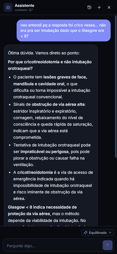 Tela do chat de IA falando sobre a questão aberta