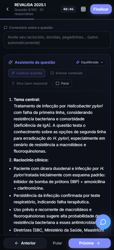 Tela do assistente de IA explicando a questão