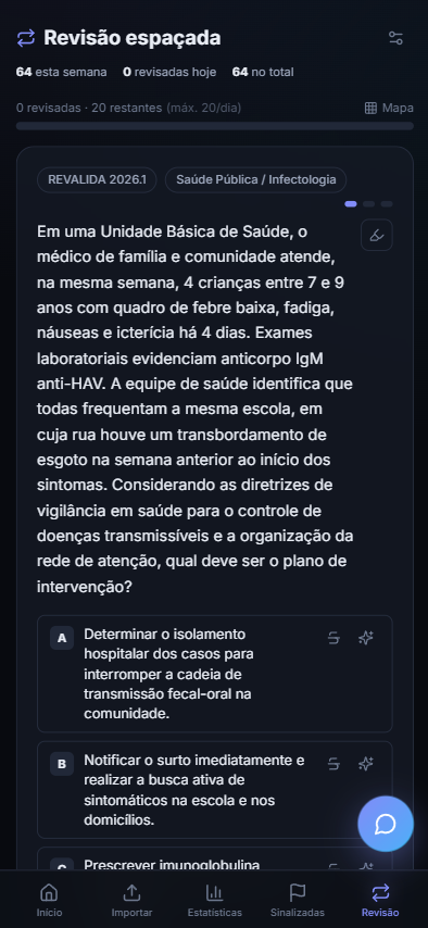 Tela de revisão espaçada